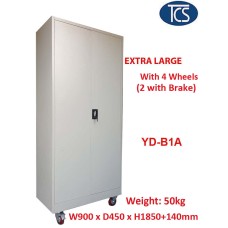 2 Units x Extra Large Metal Steel Stationary Storage Cabinet Filing Cupboard with Wheels