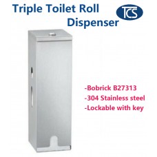 New Bobrick B27313 Triple Toilet Roll Dispenser Holder Lockable - Silver