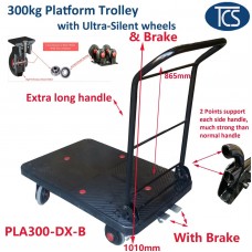 TCS 300kg Industrial Platform Trolley Long Handle Silent Rubber Wheels w/ Brakes