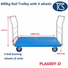 600kg Industrial Dual Side Handle 4 Wheel Platform Trolley