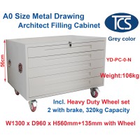 A0 Horizontal 5 Drawer Flat File Cabinet with Wheels