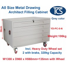 A0 Horizontal 5 Drawer Flat File Cabinet with Wheels