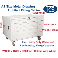 A1 White Horizontal 5 Drawer Flat File Cabinet with Wheels