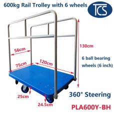 600kg Industrial Dual Side Handle 6 Wheel Platform Trolley