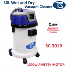 Commercial Industrial Plastic Tank 30L Wet & Dry Ametek Motor 1000W Vacuum Cleaner